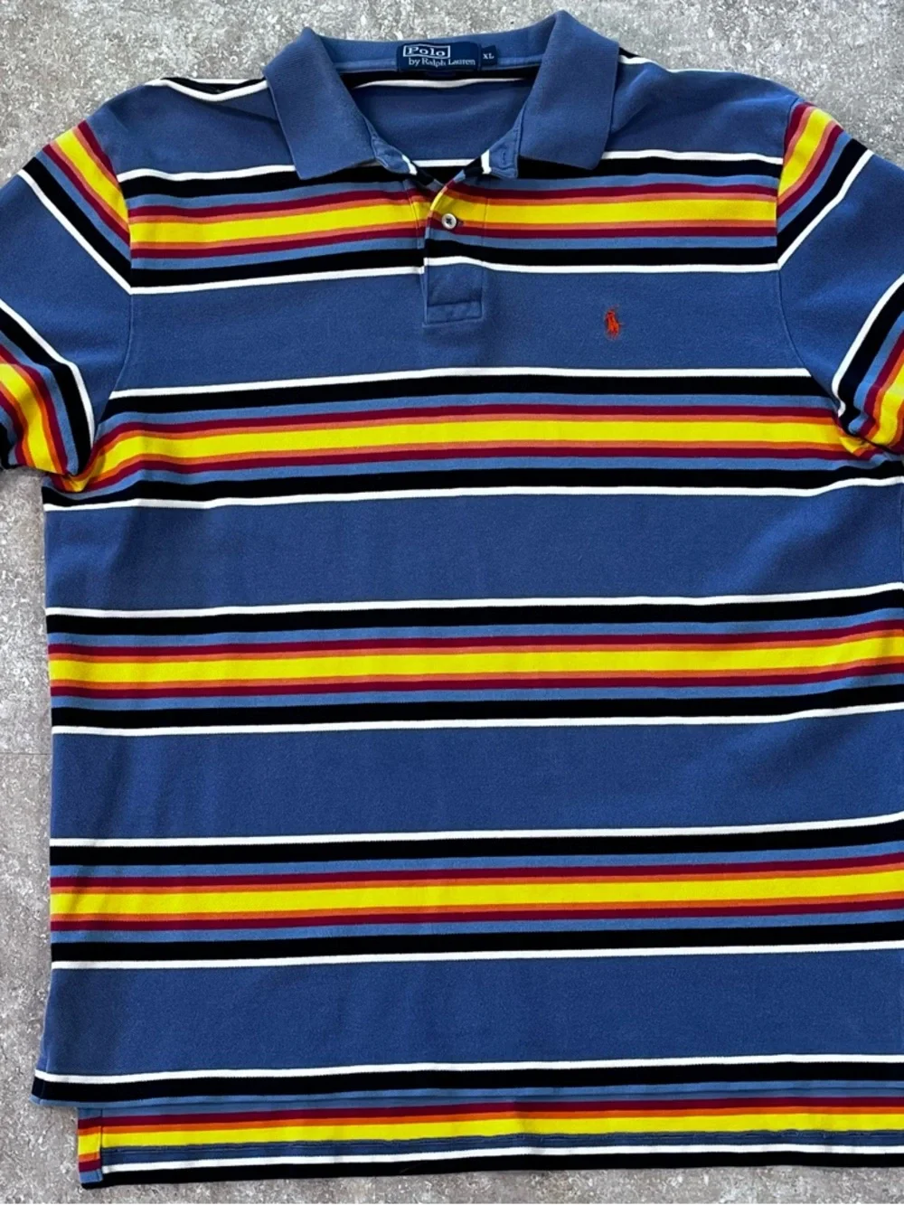 Polo by Ralph Lauren Blue Polo with Multicolor Stripe Detail - Picture 2 of 6
